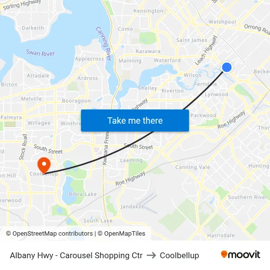 Albany Hwy - Carousel Shopping Ctr to Coolbellup map