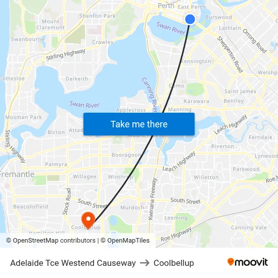 Adelaide Tce Westend Causeway to Coolbellup map