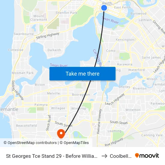 St Georges Tce Stand 29 - Before William St to Coolbellup map