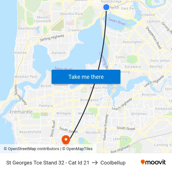 St Georges Tce Stand 32 - Cat Id 21 to Coolbellup map