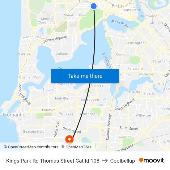 Kings Park Rd Thomas Street Cat Id 108 to Coolbellup map