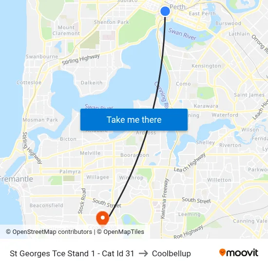 St Georges Tce Stand 1 -  Cat Id 31 to Coolbellup map