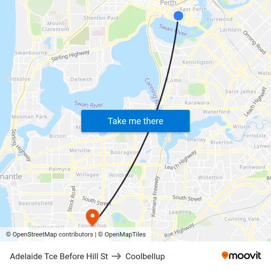 Adelaide Tce Before Hill St to Coolbellup map