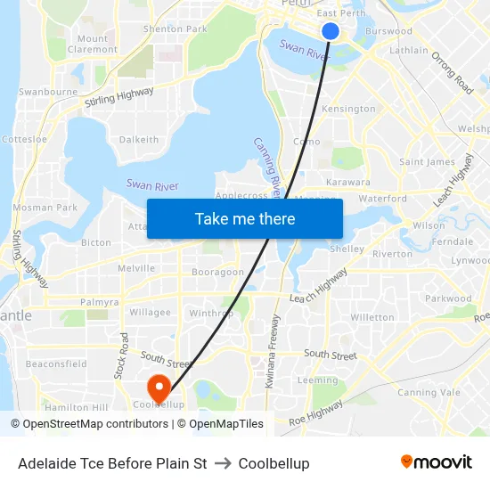 Adelaide Tce Before Plain St to Coolbellup map