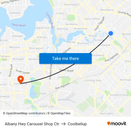 Albany Hwy Carousel Shop Ctr to Coolbellup map