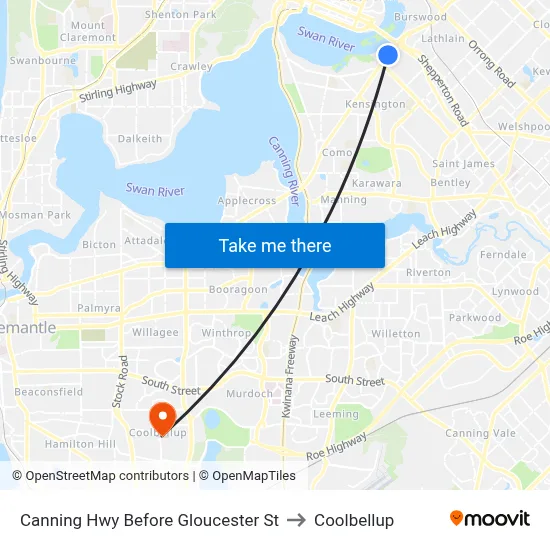 Canning Hwy Before Gloucester St to Coolbellup map