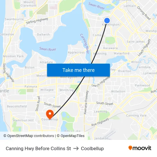 Canning Hwy Before Collins St to Coolbellup map