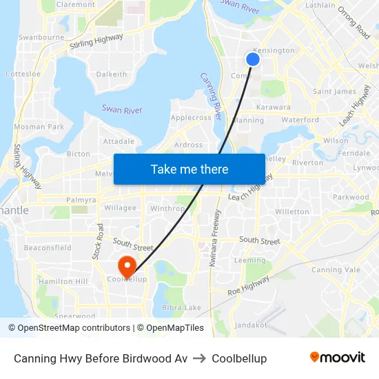 Canning Hwy Before Birdwood Av to Coolbellup map