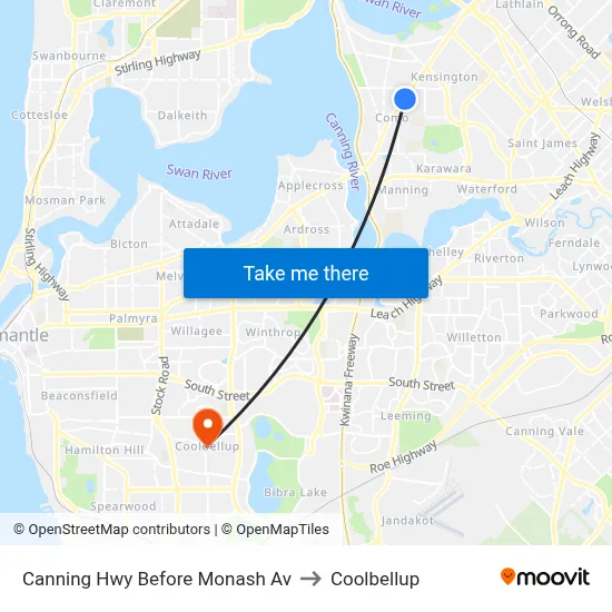 Canning Hwy Before Monash Av to Coolbellup map
