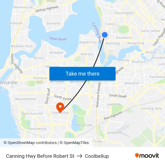 Canning Hwy Before Robert St to Coolbellup map