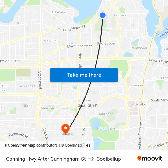 Canning Hwy After Cunningham St to Coolbellup map