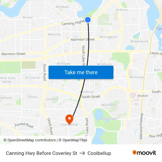 Canning Hwy Before Coverley St to Coolbellup map