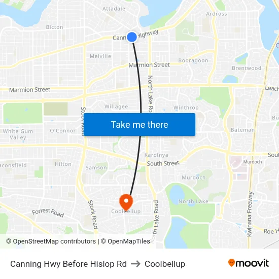 Canning Hwy Before Hislop Rd to Coolbellup map
