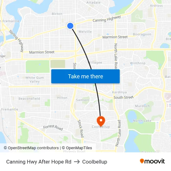 Canning Hwy After Hope Rd to Coolbellup map