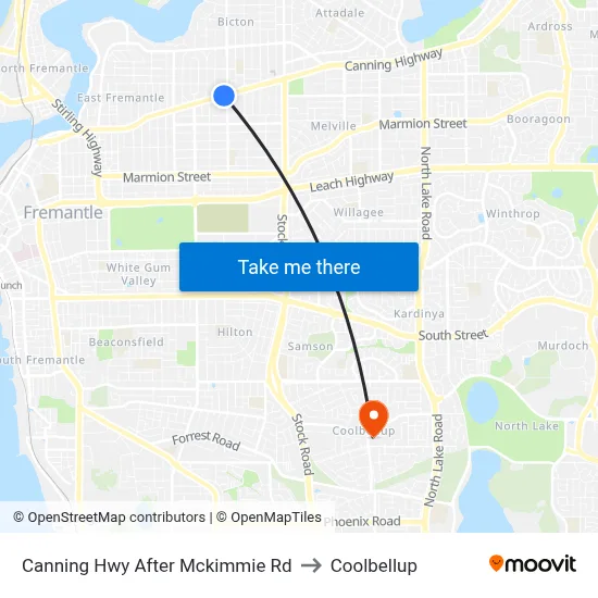 Canning Hwy After Mckimmie Rd to Coolbellup map