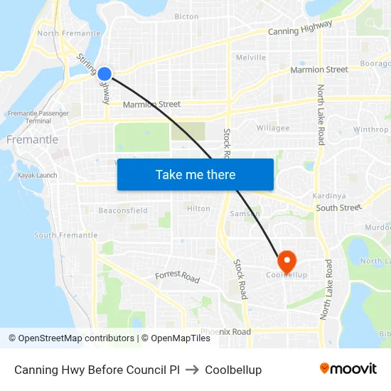 Canning Hwy Before Council Pl to Coolbellup map