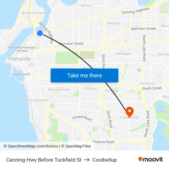 Canning Hwy Before Tuckfield St to Coolbellup map