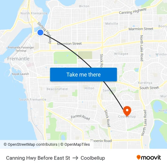 Canning Hwy Before East St to Coolbellup map