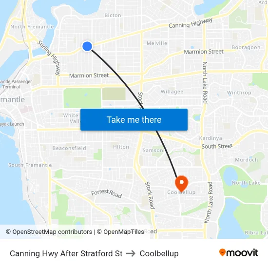 Canning Hwy After Stratford St to Coolbellup map