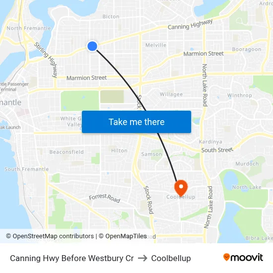 Canning Hwy Before Westbury Cr to Coolbellup map