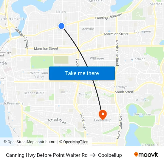Canning Hwy Before Point Walter Rd to Coolbellup map