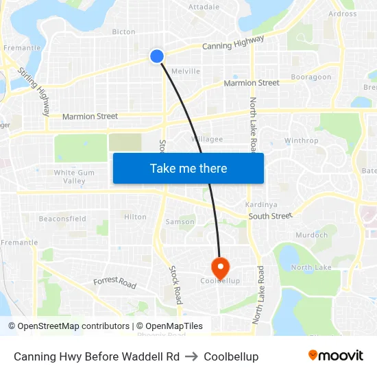 Canning Hwy Before Waddell Rd to Coolbellup map