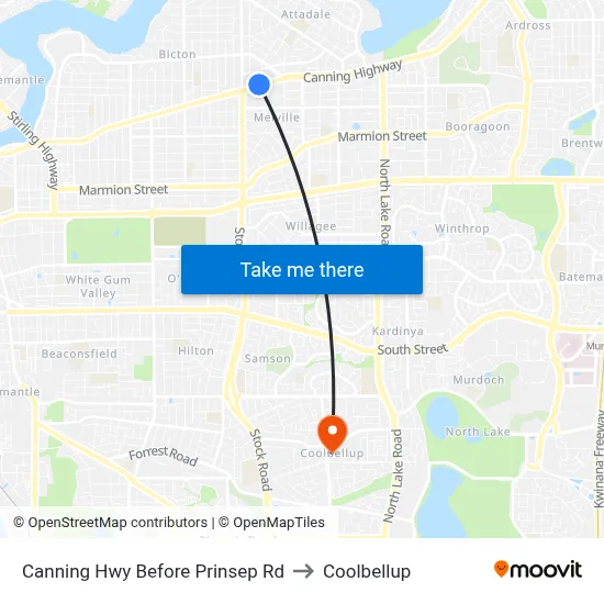 Canning Hwy Before Prinsep Rd to Coolbellup map