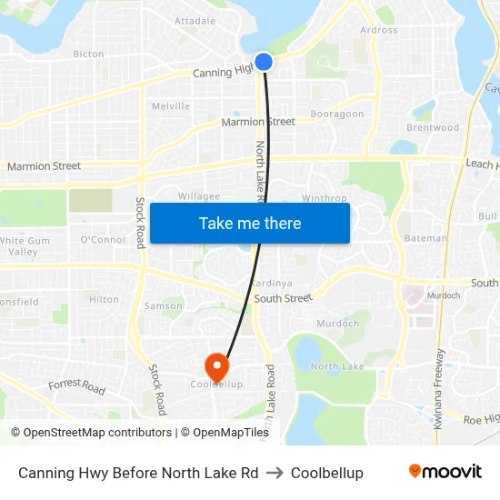 Canning Hwy Before North Lake Rd to Coolbellup map