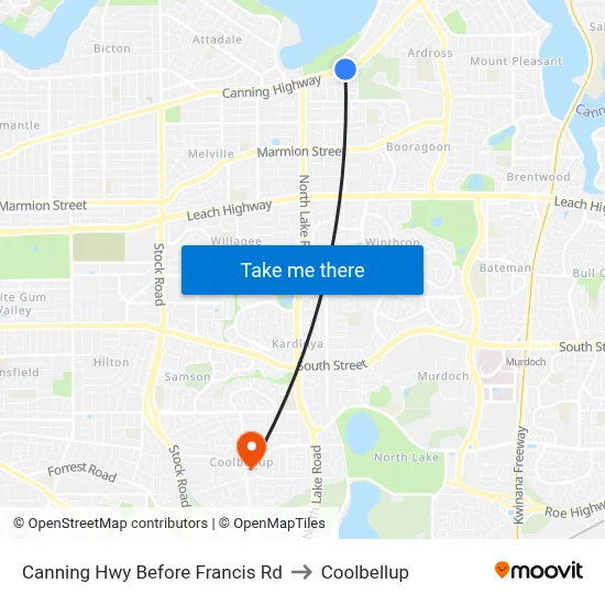 Canning Hwy Before Francis Rd to Coolbellup map
