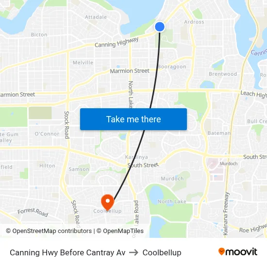 Canning Hwy Before Cantray Av to Coolbellup map