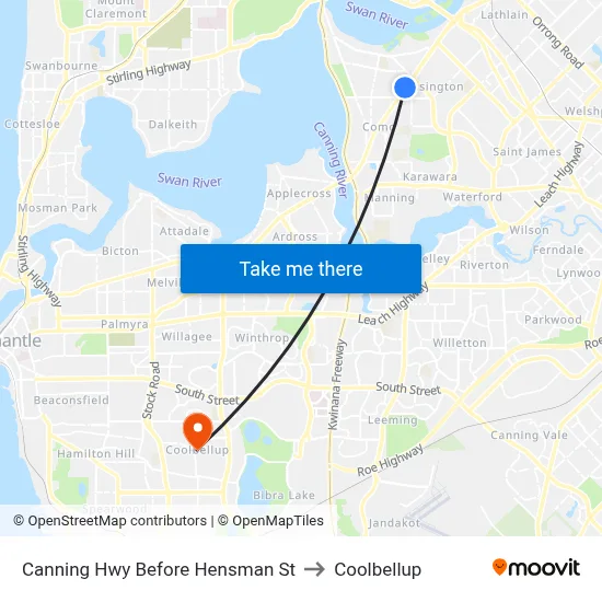Canning Hwy Before Hensman St to Coolbellup map