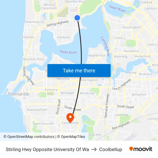 Stirling Hwy Opposite University Of Wa to Coolbellup map