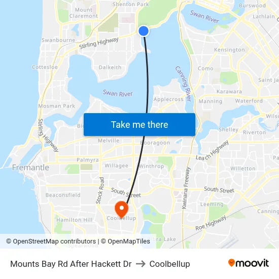 Mounts Bay Rd After Hackett Dr to Coolbellup map