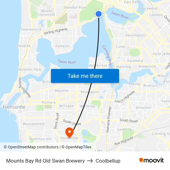 Mounts Bay Rd Old Swan Brewery to Coolbellup map