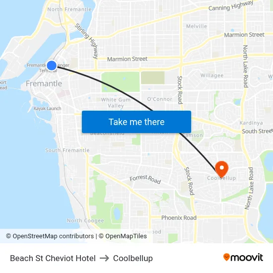 Beach St Cheviot Hotel to Coolbellup map