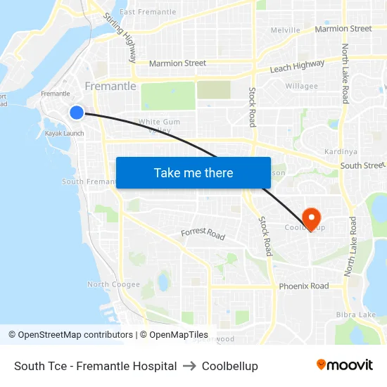 South Tce - Fremantle Hospital to Coolbellup map