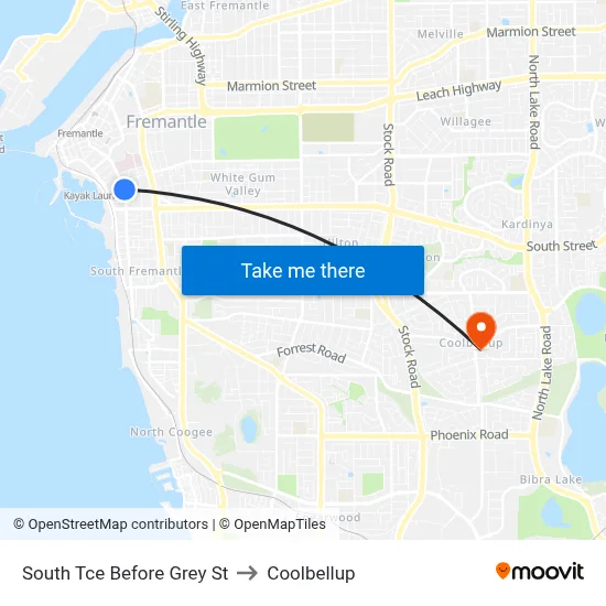 South Tce Before Grey St to Coolbellup map