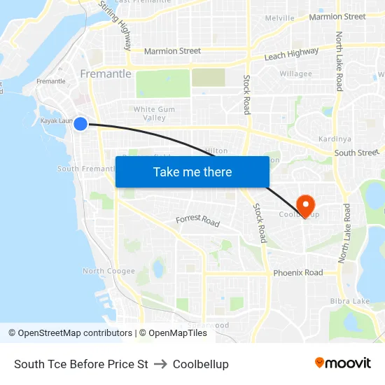 South Tce Before Price St to Coolbellup map