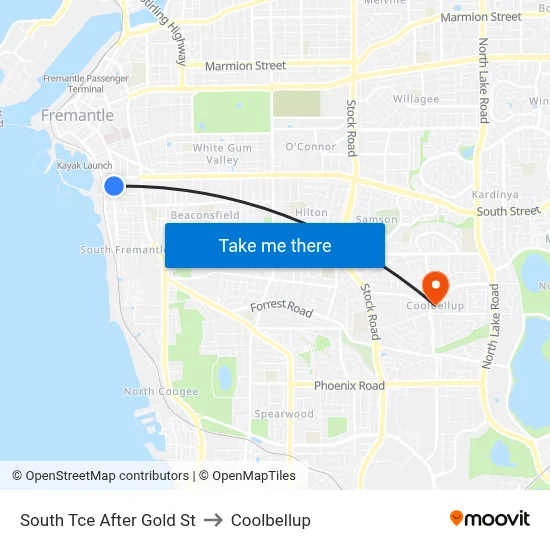 South Tce After Gold St to Coolbellup map
