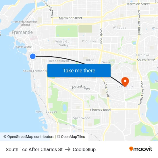 South Tce After Charles St to Coolbellup map