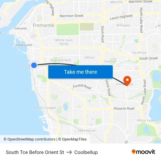 South Tce Before Orient St to Coolbellup map