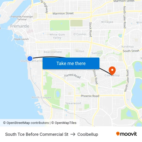 South Tce Before Commercial St to Coolbellup map