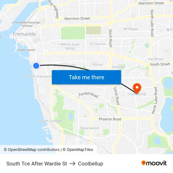 South Tce After Wardie St to Coolbellup map