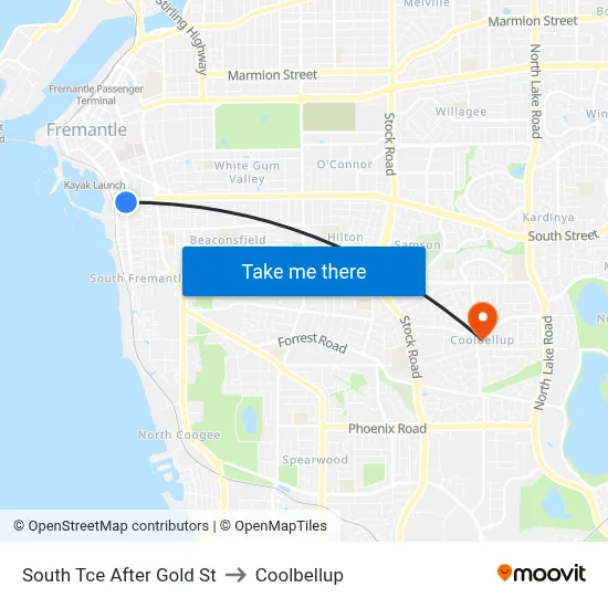 South Tce After Gold St to Coolbellup map