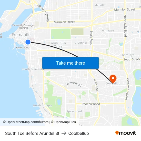 South Tce Before Arundel St to Coolbellup map