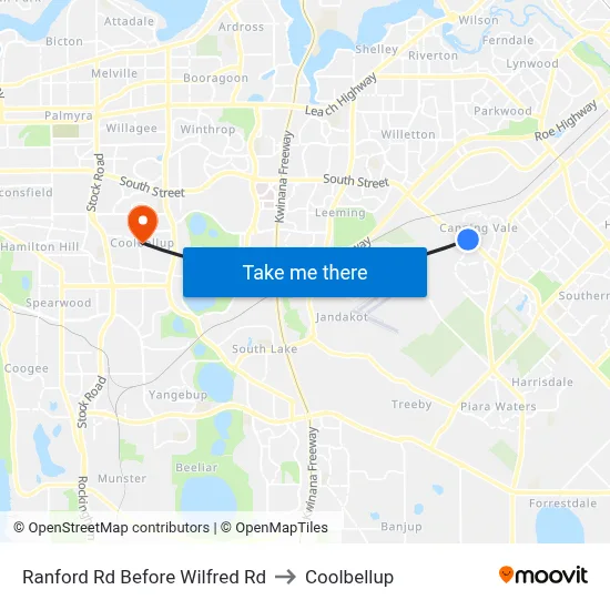 Ranford Rd Before Wilfred Rd to Coolbellup map
