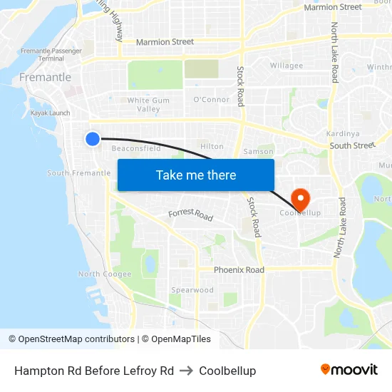 Hampton Rd Before Lefroy Rd to Coolbellup map