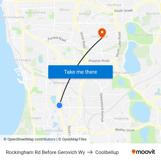 Rockingham Rd Before Gerovich Wy to Coolbellup map