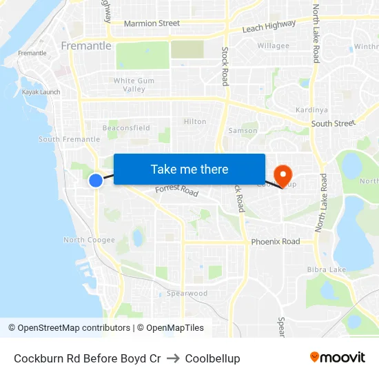 Cockburn Rd Before Boyd Cr to Coolbellup map