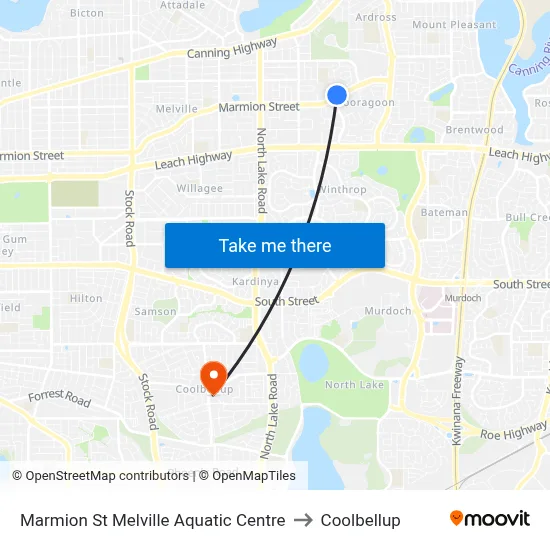 Marmion St Melville Aquatic Centre to Coolbellup map